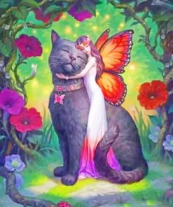 Fairy Butterfly Hugging A Black Cat Paint by numbers