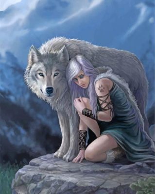 Girl And Grey Wolf Paint by numbers