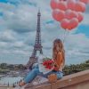Girl Holding Pink Balloons In Paris Paint by numbers