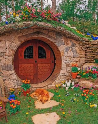 Hobbit Hole And Flowers Paint by numbers