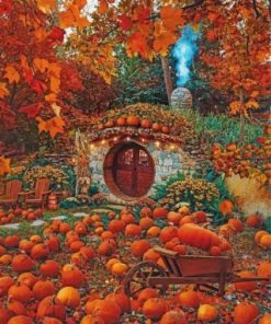 Hobbit Hole And Pumpkins Paint by numbers