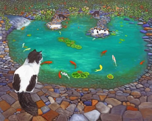 Koi Pond Cats Paint by numbers