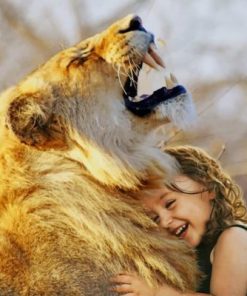 little girl hugging lion paint by number