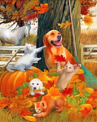 Pets Enjoying The Fall Paint by numbers