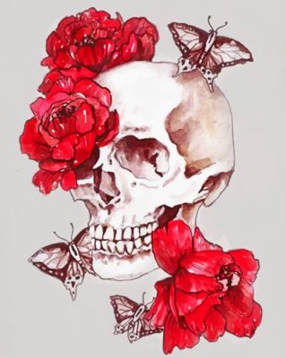 Skull With Butterflies And Flowers Paint by numbers