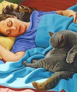 Woman And Cat Sleeping Paint by numbers
