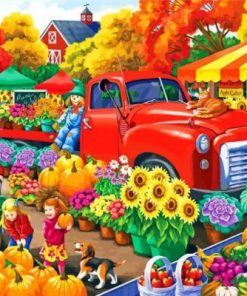 Red Truck And Flowers Paint By numbers
