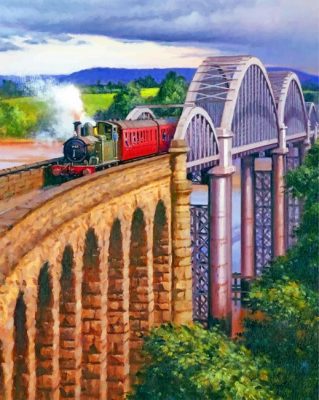 Arch Bridge Railway Train Paint by numbers