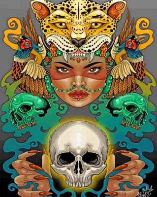 Aztec Woman And Skull Paint by numbers