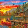 cabin sunset evening paint by number