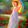 Girl In A Garden With Umbrella Paint by numbers