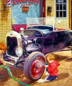 Boys Cleaning The Car Paint by numbers