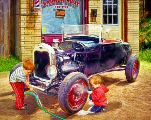 Boys Cleaning The Car Paint by numbers