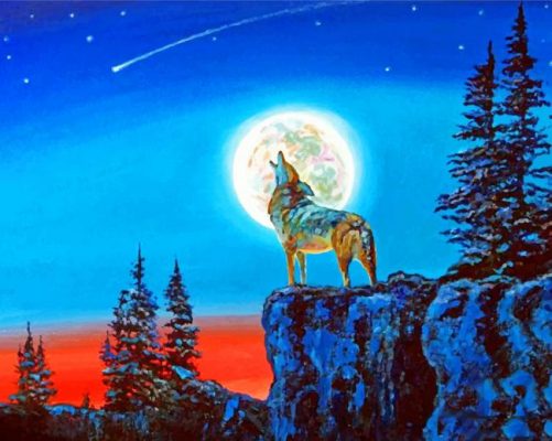Wolf With Moon Paint by numbers