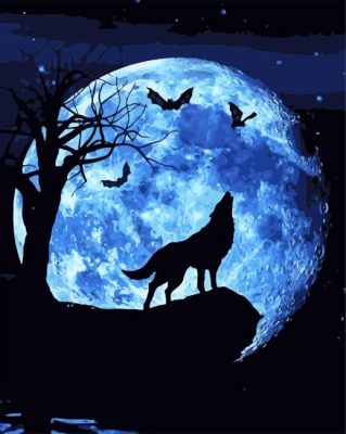 Wolf With Moon Silhouette Paint by numbers