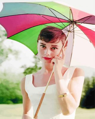 Audrey Hepburn With Umbrella Paint by numbers