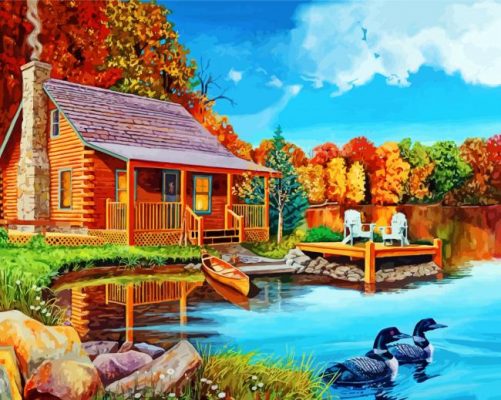 Cabin By Lake Paint by numbers