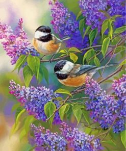 Chickadees And Lilacs Paint by numbers