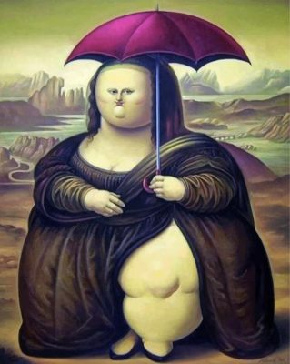 Fat Mona Lisa Holding An Umbrella Paint by numbers