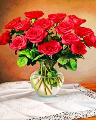 Red Roses Vase Paint by numbers