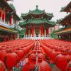 Green And Red Pagoda Temple Paint by numbers