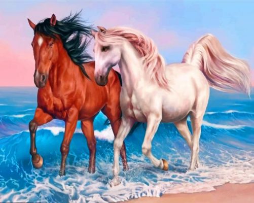 Horses On Beach Paint by numbers
