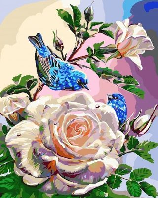 White Rose and Blue Birds paint by numbers