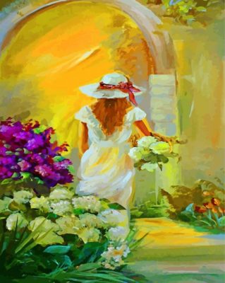 Woman And White Flowers Paint by numbers