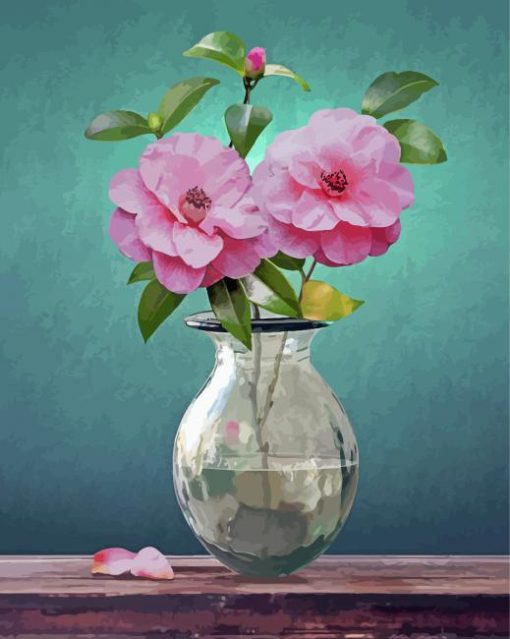 Camellia Flowers Vase paint by numbe