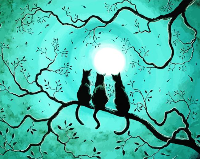 Cats Sitting On Branch paint by number