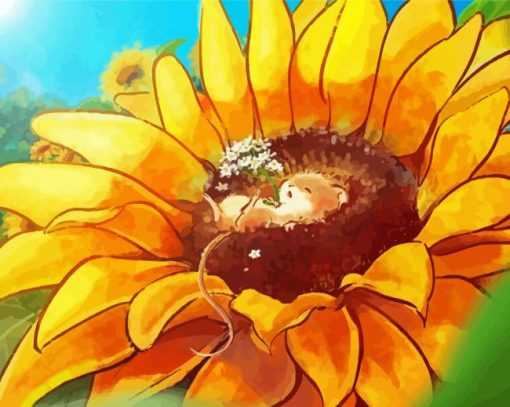 Sunflower With Mouse paint by number