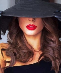 Lady In Black Hat With Red Lipstick paint by numbers