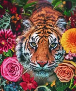 Cool Tiger And Flowers paint by numbers