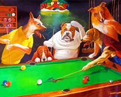 Dogs Playing Billiards Paint by numbers