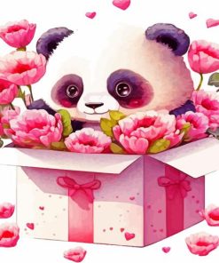 Cute Panda In A Floral Box Paint By Numbers