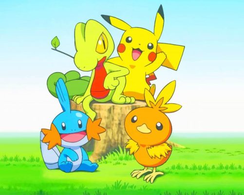 Pikachu And Treecko With Friends Paint By Numbers 