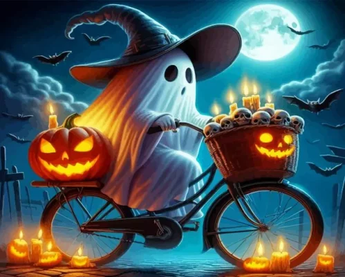 Halloween Ghost Biking Paint By Number