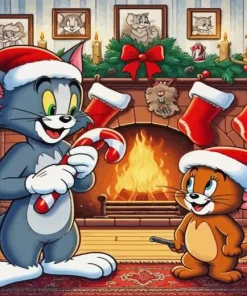 Tom And Jerry Celebrating Christmas Paint By Number