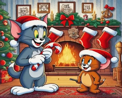 Tom And Jerry Celebrating Christmas Paint By Number