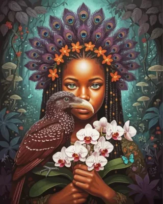 Crowned Hornbill And African Girl Paint By Numbers