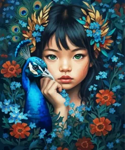 Peacock Asian Girl Paint By Numbers
