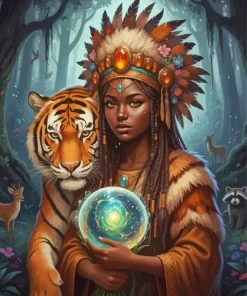 African Lady And Tiger Paint By Numbers