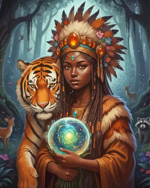 African Lady And Tiger Paint By Numbers