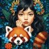 Red Panda And Asian Girl Paint By Numbers