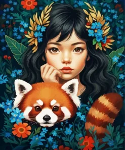Red Panda And Asian Girl Paint By Numbers