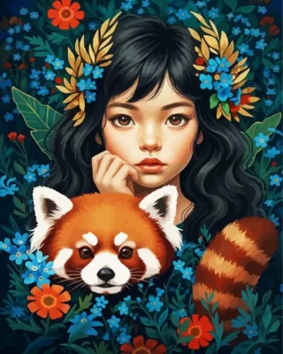 Red Panda And Asian Girl Paint By Numbers