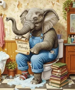 Elephant Sitting On a Toilet Paint By Numbers