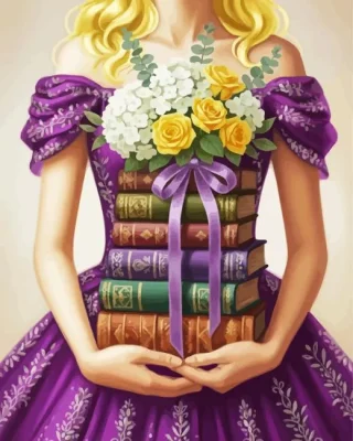 Girl With Books And Flowers Paint By Numbers