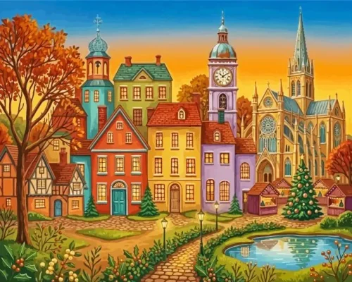 Colorful Buildings Paint By Numbers 