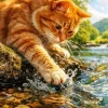 Cat Catching A Fish Paint By Numbers